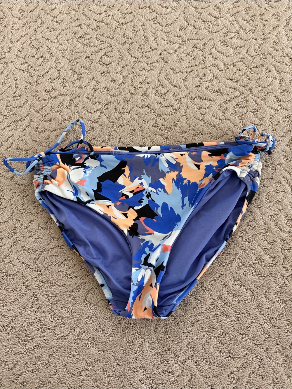 Blue Floral Tie-Side Bikini Bottoms